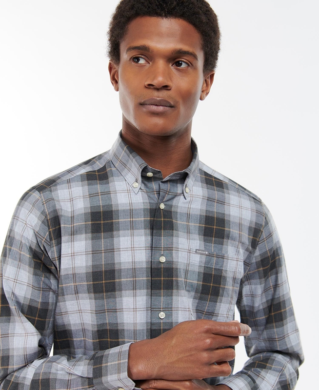 Grey Barbour Wetheram Tailored Men's Shirts | UYPW-73684