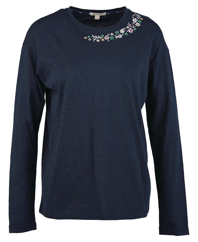 Navy Barbour Amberley Women's T Shirts | TZOA-87601