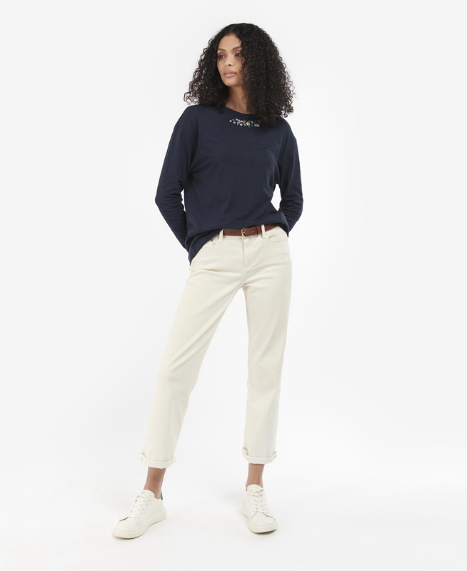 Navy Barbour Amberley Women's T Shirts | TZOA-87601