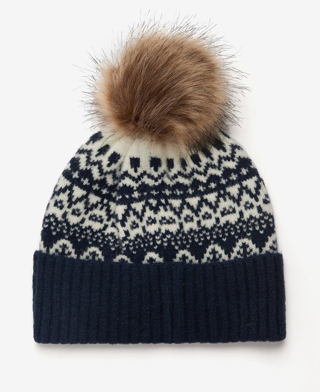 Navy Barbour Beanie Alpine Fair Isle Pom Women's Hats | UAWI-58413