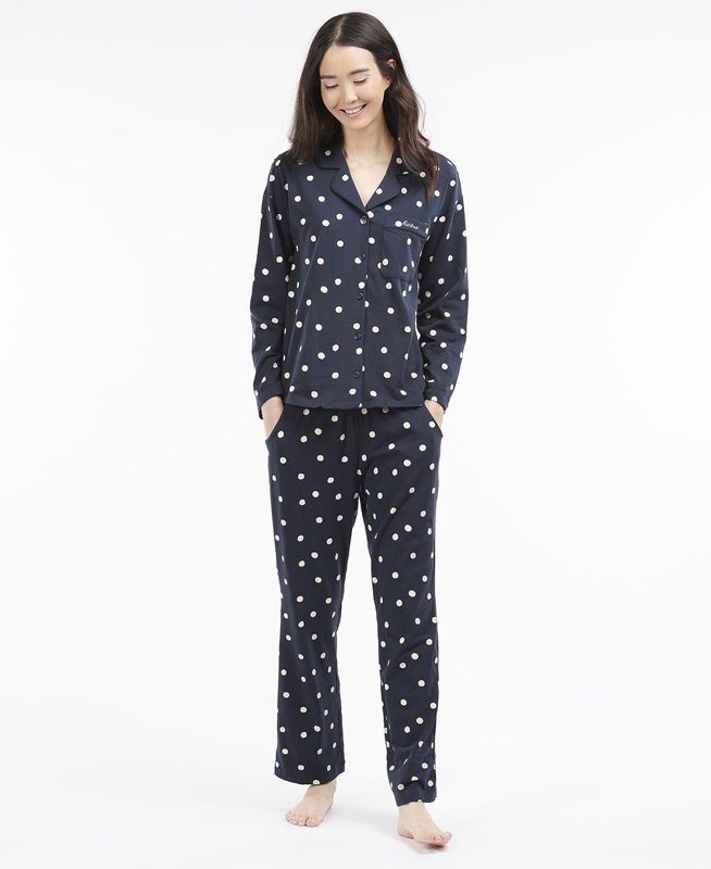 Navy Barbour Dotty PJ Set Women's Nightwear | YVZA-09156