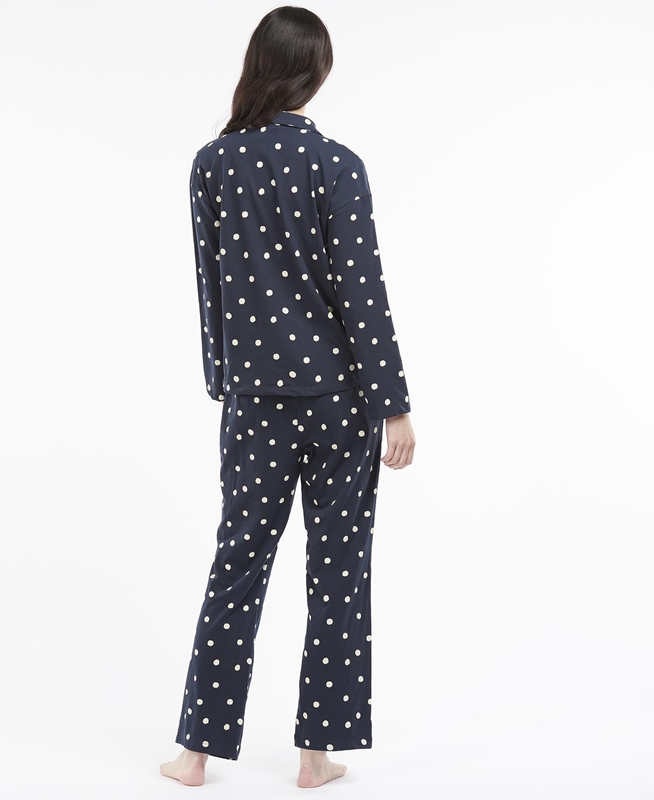 Navy Barbour Dotty PJ Set Women's Nightwear | YVZA-09156