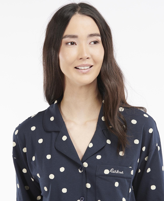 Navy Barbour Dotty PJ Set Women's Nightwear | YVZA-09156