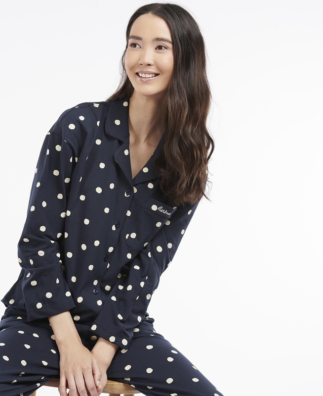 Navy Barbour Dotty PJ Set Women\'s Nightwear | YVZA-09156