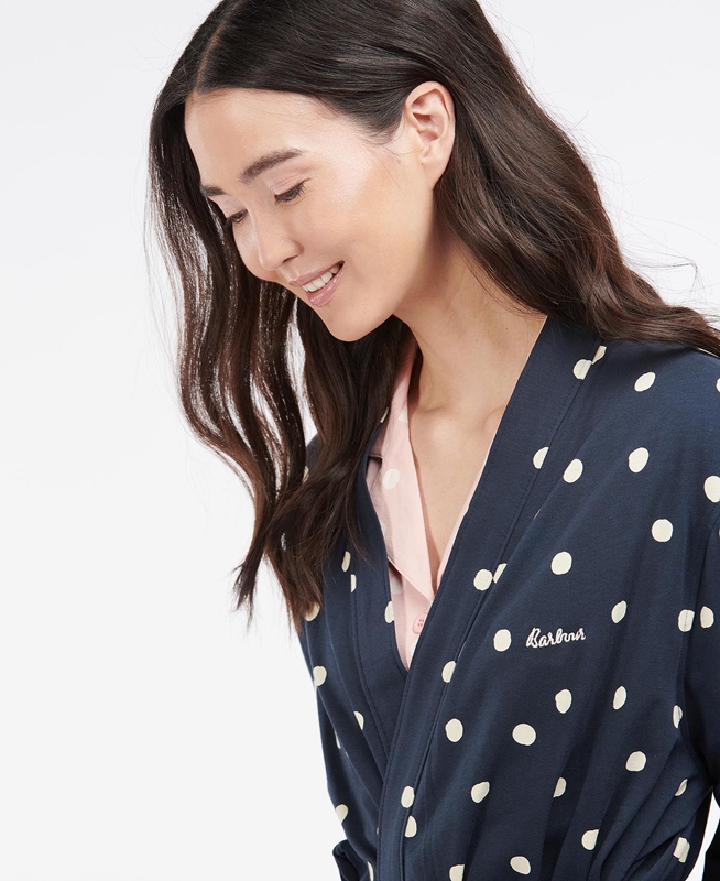 Navy Barbour Dotty Robe Women's Nightwear | BRZK-80975