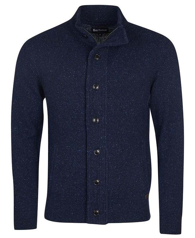 Navy Barbour Essential Cardigan Tisbury Zip Through Men's Sweaters | GZOA-13267