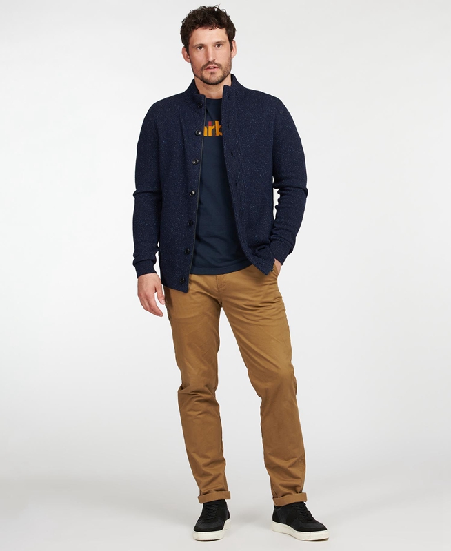 Navy Barbour Essential Cardigan Tisbury Zip Through Men's Sweaters | GZOA-13267