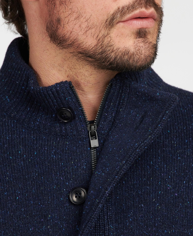 Navy Barbour Essential Cardigan Tisbury Zip Through Men's Sweaters | GZOA-13267