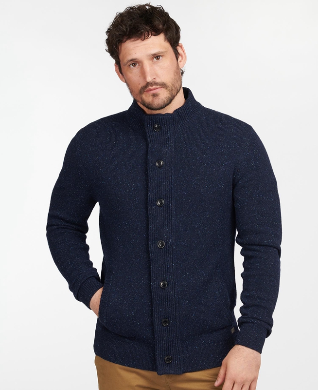 Navy Barbour Essential Cardigan Tisbury Zip Through Men\'s Sweaters | GZOA-13267