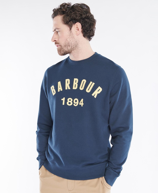 Navy Barbour John Crew Men's Sweatshirts | STQY-94137