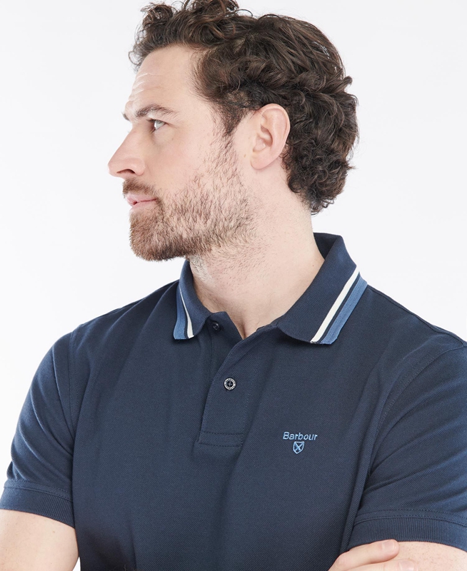 Navy Barbour Otterburn Men's Polo shirts | PMYU-28390