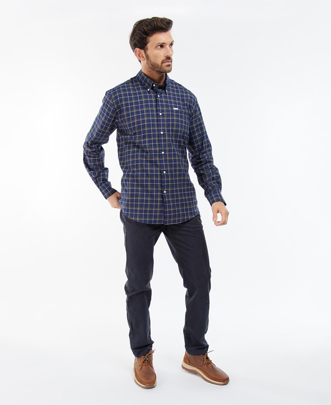 Navy Barbour Pelton Regular Men's Shirts | PYSJ-61593