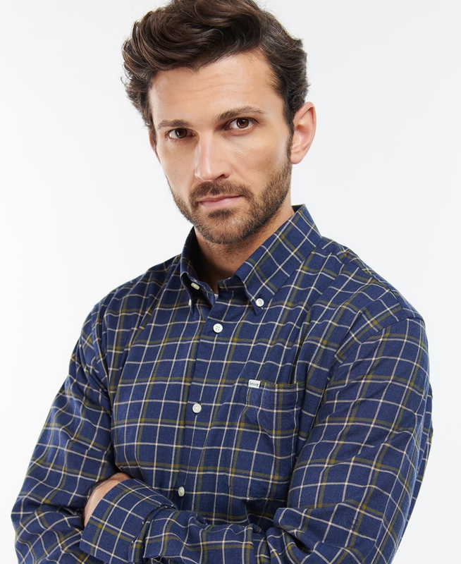 Navy Barbour Pelton Regular Men's Shirts | PYSJ-61593