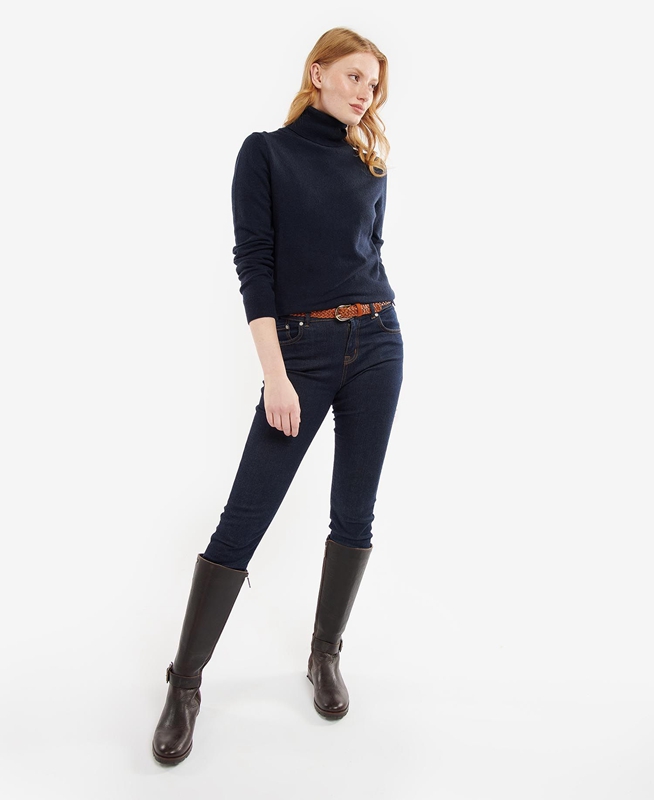 Navy Barbour Pendle Roll-Neck Women's Sweaters | FBRT-69710