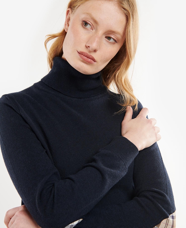 Navy Barbour Pendle Roll-Neck Women's Sweaters | FBRT-69710