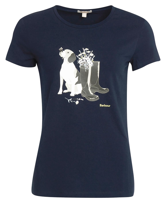 Navy Barbour Rowen Women's T Shirts | BIPC-23851