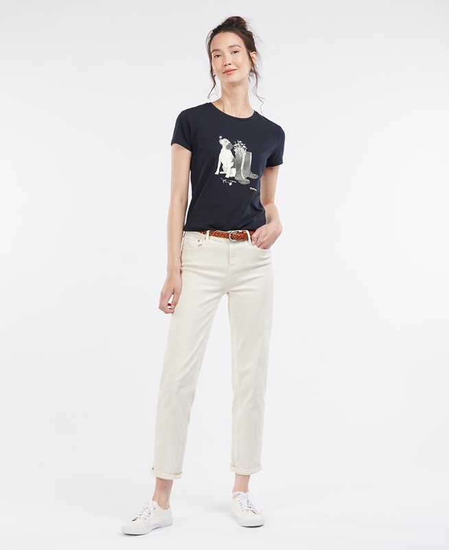 Navy Barbour Rowen Women's T Shirts | BIPC-23851