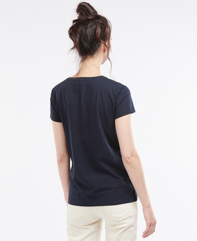 Navy Barbour Rowen Women's T Shirts | BIPC-23851