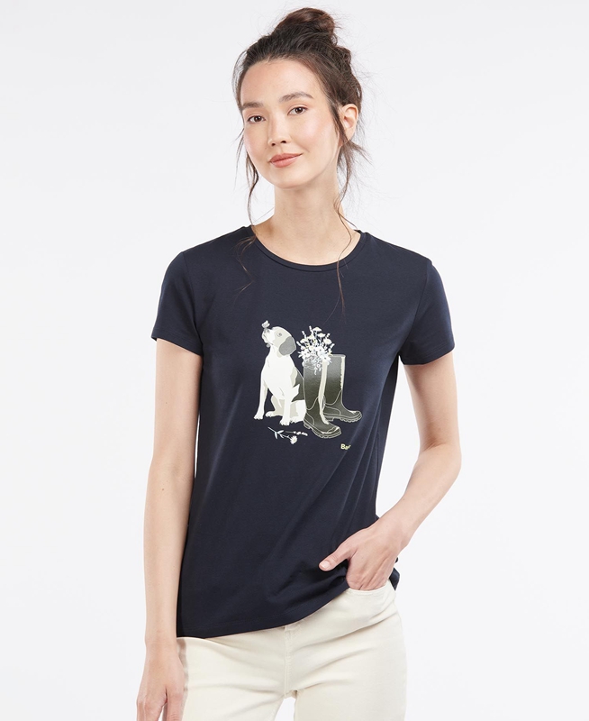 Navy Barbour Rowen Women's T Shirts | BIPC-23851