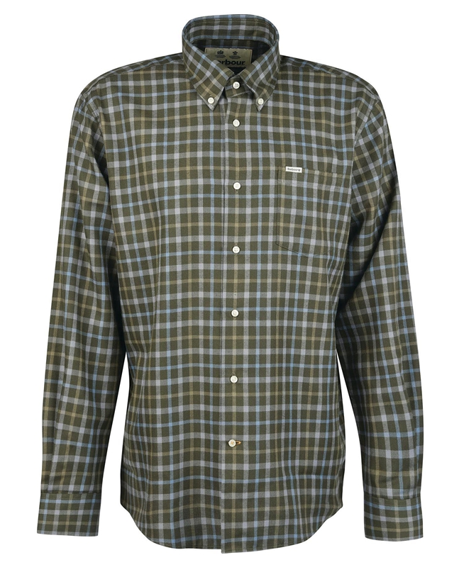 Olive Barbour Coll Thermo Men's Shirts | URTE-24105