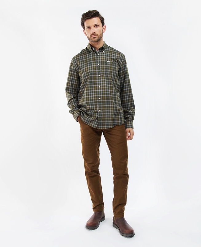 Olive Barbour Coll Thermo Men's Shirts | URTE-24105