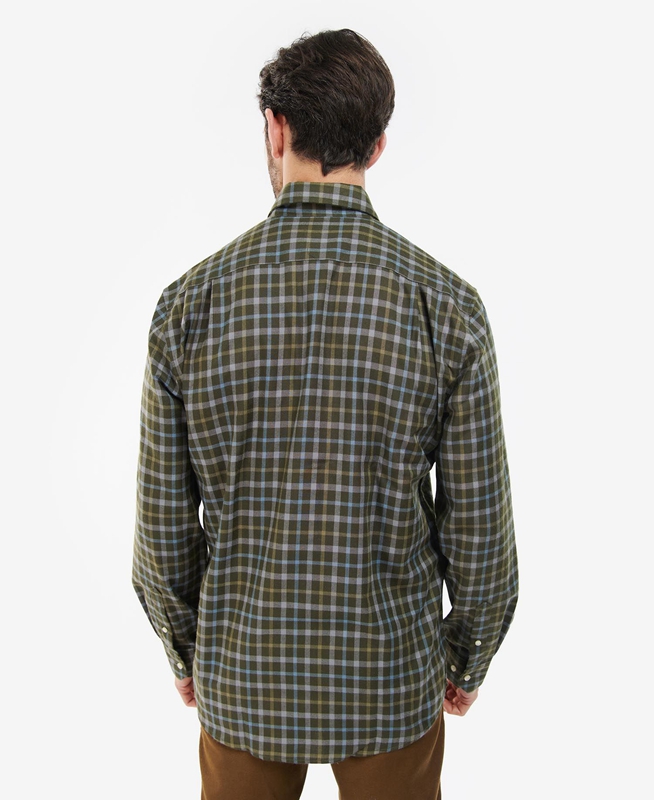 Olive Barbour Coll Thermo Men's Shirts | URTE-24105