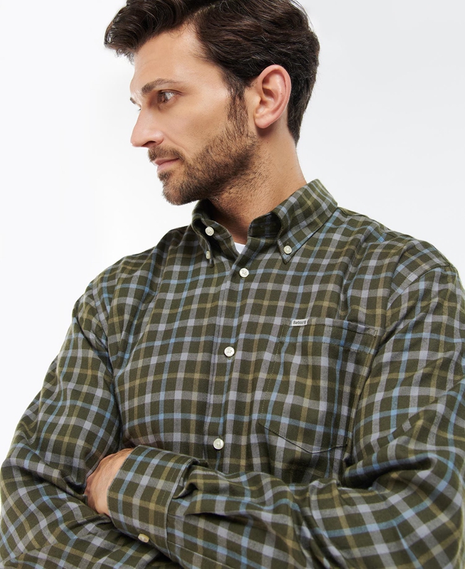 Olive Barbour Coll Thermo Men's Shirts | URTE-24105