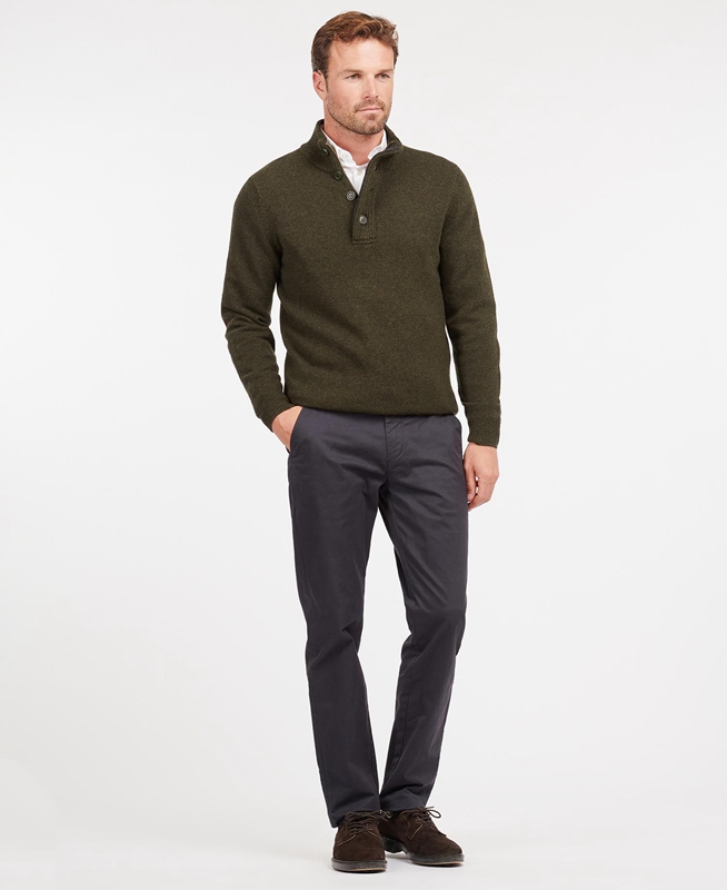 Olive Barbour Essential Patch Half Zip Men's Sweaters | ZJYP-64071