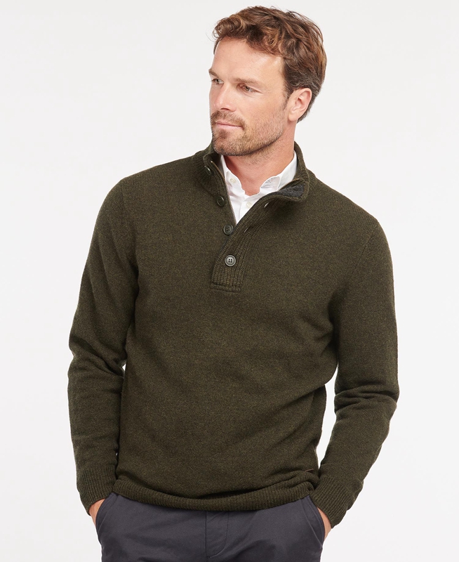 Olive Barbour Essential Patch Half Zip Men\'s Sweaters | ZJYP-64071