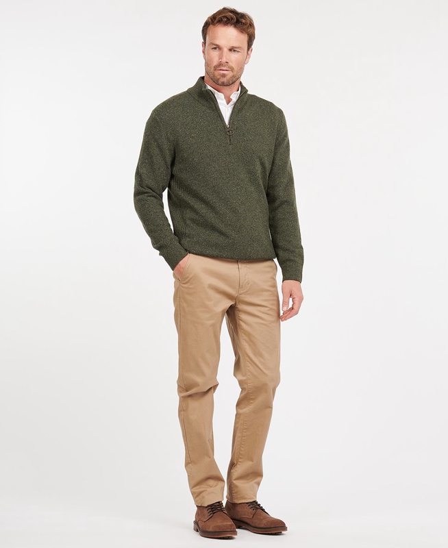 Olive Barbour Essential Tisbury Half Zip Men's Sweaters | AEJK-18579