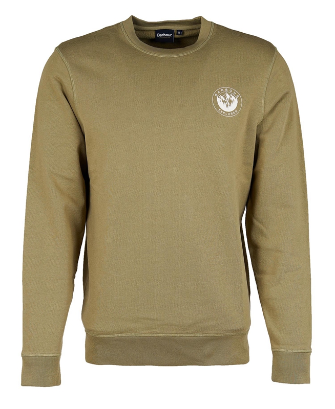 Olive Barbour Explorer Camper Crew Men's Sweatshirts | NPIY-81960