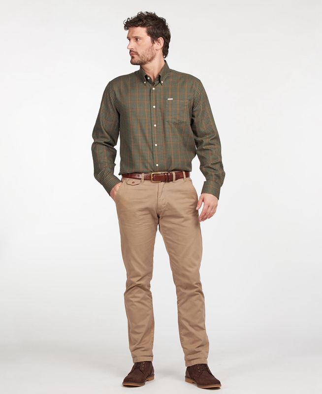 Olive Barbour Hemd Henderson Thermo Weave Men's Shirts | TOQA-03798