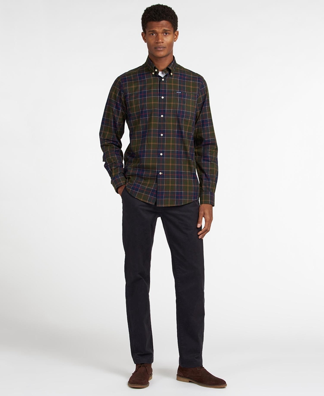 Olive Barbour Hemd Wetheram Tailored Men's Shirts | WMER-51834