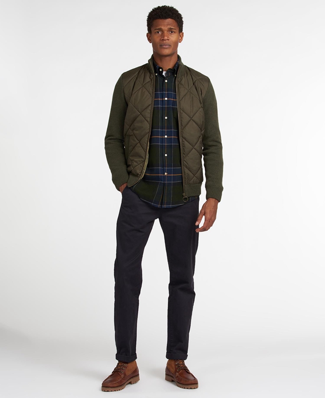 Olive Barbour Jacke Arch Diamond Quilt Knit Men's Sweaters | CLHZ-64973