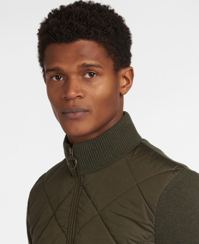 Olive Barbour Jacke Arch Diamond Quilt Knit Men's Sweaters | CLHZ-64973