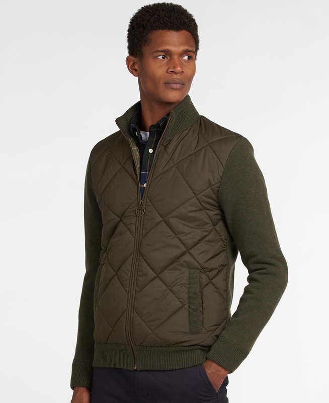 Olive Barbour Jacke Arch Diamond Quilt Knit Men\'s Sweaters | CLHZ-64973