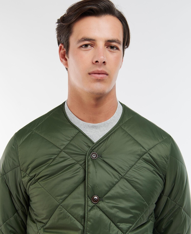 Olive Barbour Liddesdale Cardigan Men's Quilted Jackets | QNRV-70861