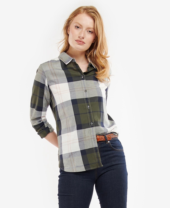 Olive Barbour Moorland Women\'s Shirts | HEBU-78132