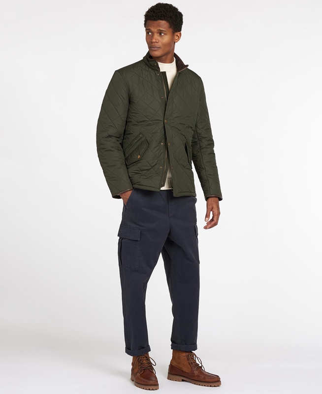 Olive Barbour Powell Men's Quilted Jackets | MXIS-96350