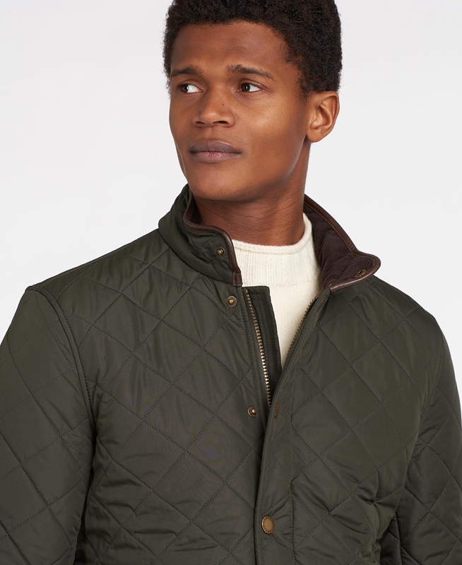 Olive Barbour Powell Men's Quilted Jackets | MXIS-96350