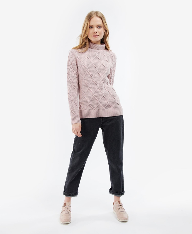 Pink Barbour Burne Roll Neck Knit Women's Sweaters | SNWP-85390