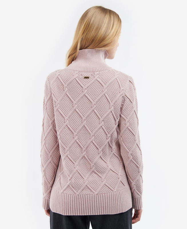 Pink Barbour Burne Roll Neck Knit Women's Sweaters | SNWP-85390