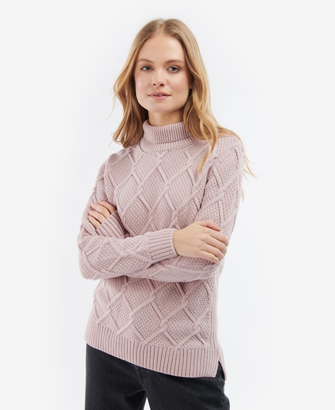 Pink Barbour Burne Roll Neck Knit Women\'s Sweaters | SNWP-85390