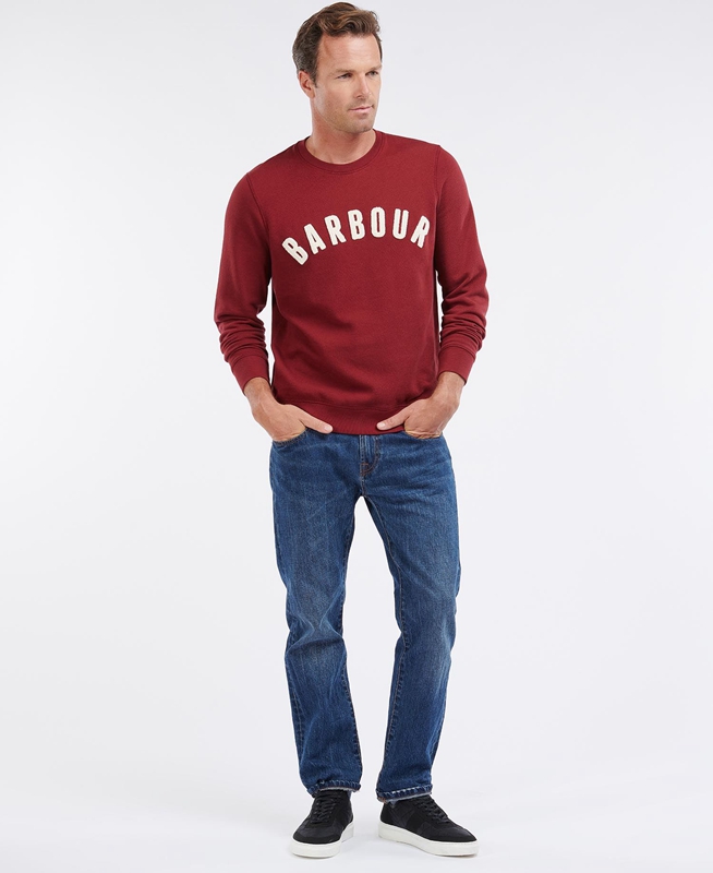 Red Barbour Prep Logo Crew Men's Sweatshirts | FGXO-43029