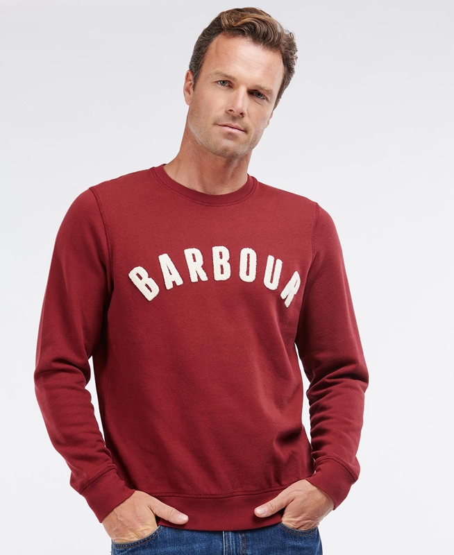 Red Barbour Prep Logo Crew Men\'s Sweatshirts | FGXO-43029