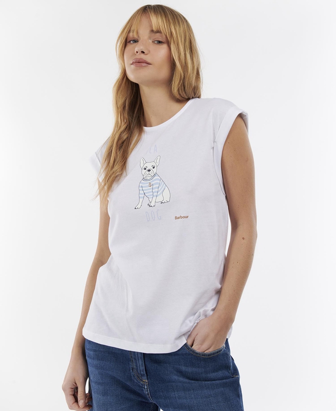 White Barbour Fairburn Women's T Shirts | MUTJ-53271