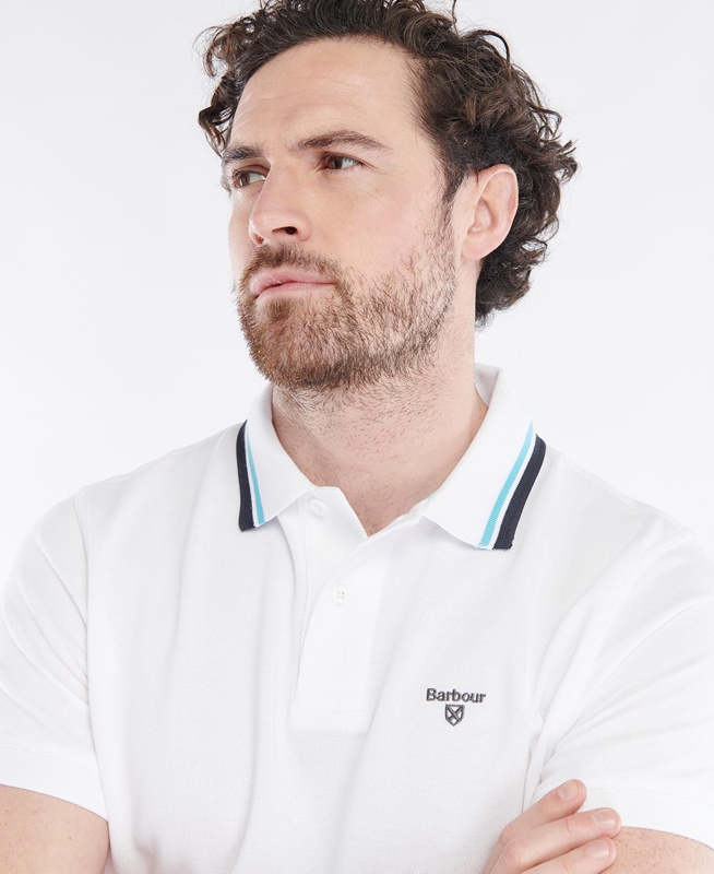 White Barbour Otterburn Men's Polo shirts | PMNW-20871