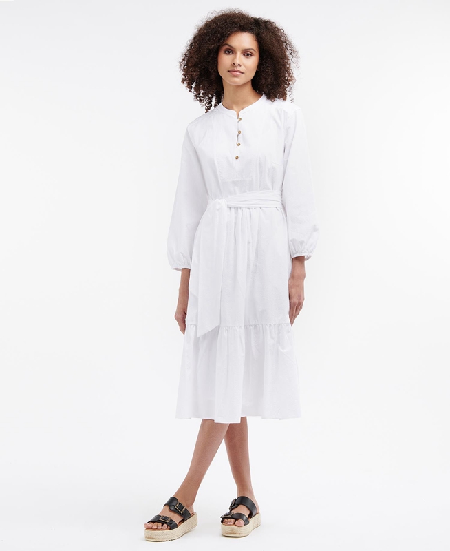 White Barbour Philippa Women's Dress | HYKI-42108