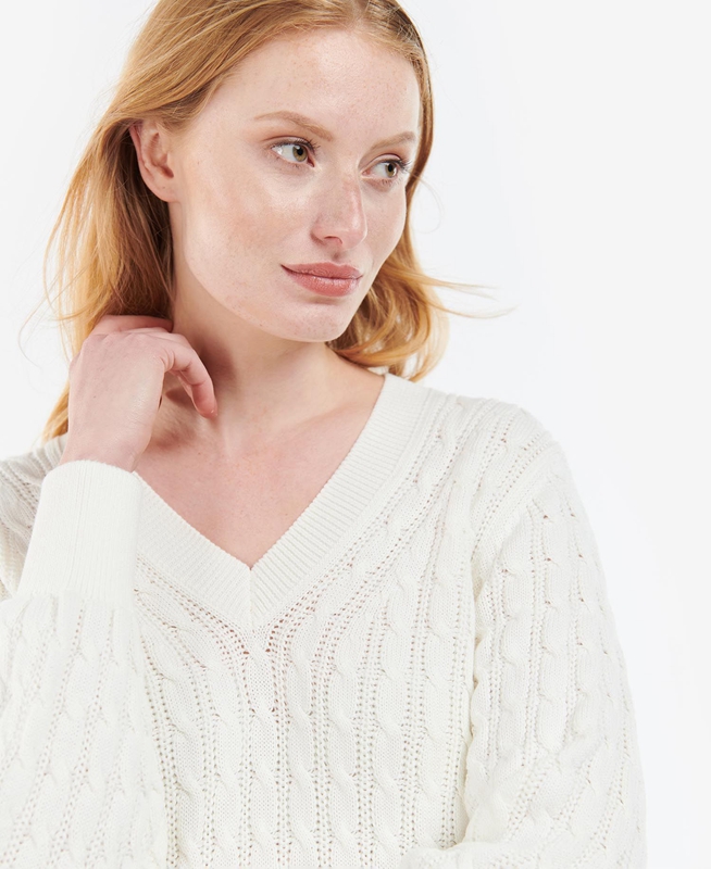 White Barbour Primrose Knit Women's Sweaters | IPRH-91758