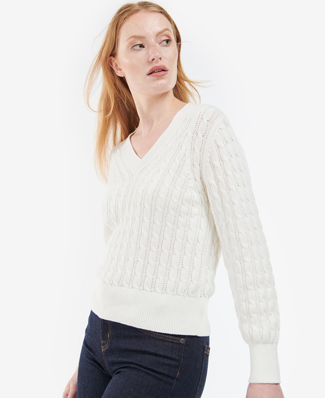 White Barbour Primrose Knit Women's Sweaters | IPRH-91758